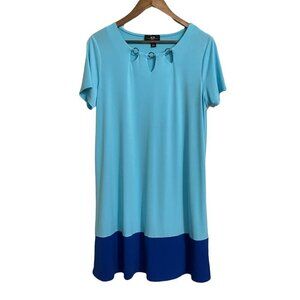 AGB Womens NWT Blue Colorblock Embellished Keyhole Stretch Shift Dress Large